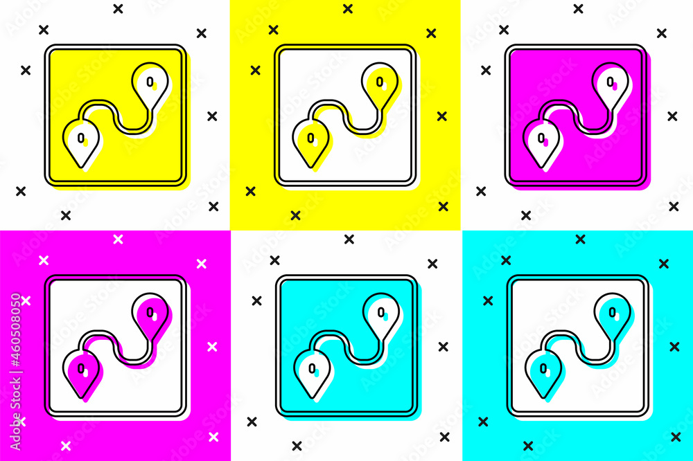 Poster set route location icon isolated on color background. map pointer sign. concept of path or road. gps