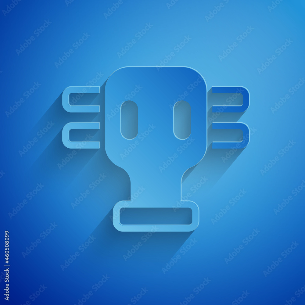 Sticker Paper cut Gas mask icon isolated on blue background. Respirator sign. Paper art style. Vector