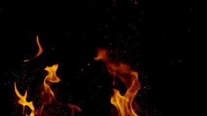 Super Slow Motion Shot of Fire Flames Isolated on Black Background at 1000fps.