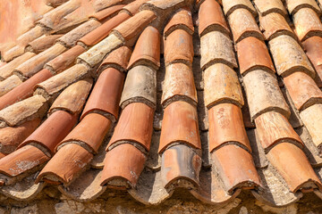 Red corrugated roof tile element, traditional house roofing, overlay pattern background and texture