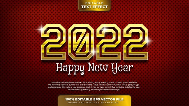 Happy New Year 2022 Gold 3D Editable Text Effect