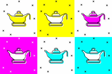 Set Oil lamp icon isolated on color background. Vector