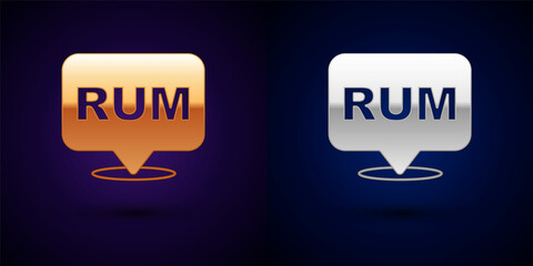 Gold and silver Alcohol drink Rum bottle icon isolated on black background. Vector