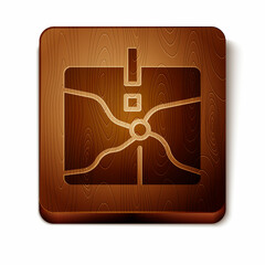 Brown Intersection point icon isolated on white background. Wooden square button. Vector