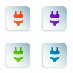 Color Summer beach swimsuit icon isolated on white background. Beach women fashion. Set colorful icons in square buttons. Vector