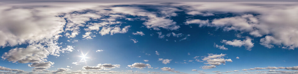 blue sky hdri 360 panorama with white beautiful clouds in seamless projection with zenith for use...