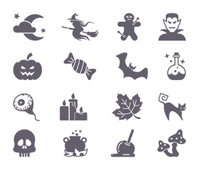 Flat icons with traditional Halloween symbols. Vector icons