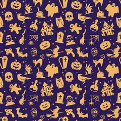 Seamless vector pattern with traditional Halloween symbols