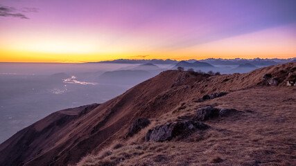 Winter sunset from an alpine peak of Friuli-Venezia Giulia