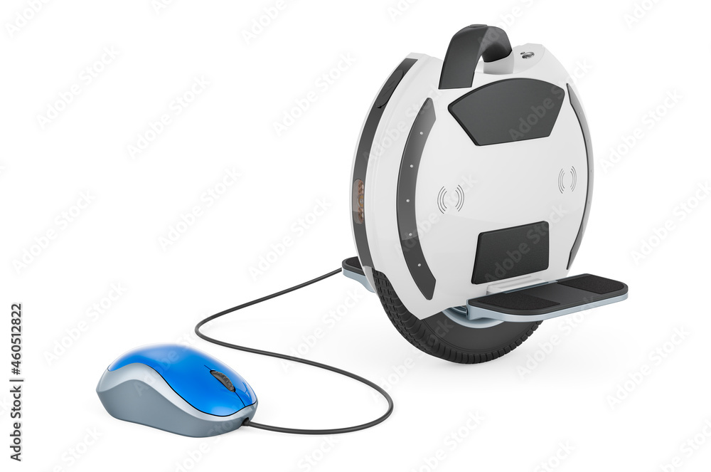 Aufkleber electric unicycle, monowheel with computer mouse. 3d rendering