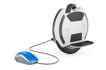 Electric unicycle, monowheel with computer mouse. 3D rendering © alexlmx