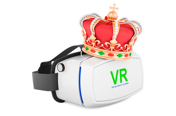 VR virtual reality glasses with golden crown, 3D rendering
