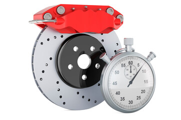Stopwatch with car disc brake, 3D rendering