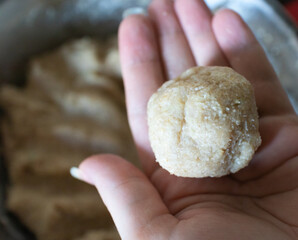 woman makes homemade minced meatballs