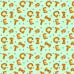 Abstract  pattern with cute hand drawn tiger letters. Childish background for fabric, wrapping, textile, wallpaper, apparel.