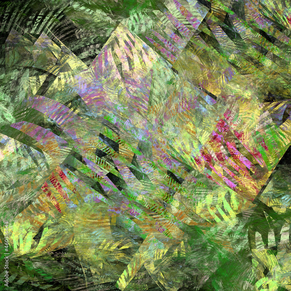 Aufkleber abstract green fractal background with colored splashes. 3d rendering. 3d illustration.
