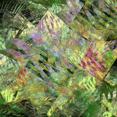 Abstract green fractal background with colored splashes. 3d rendering. 3d illustration.