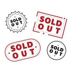 Set of Sold Out Stamp Label . Black and Red Rating Sold Out Stamp Badge, Emblem Logo for Done Deal Buy Sell Product Online Store. Design Vector Icon Illustration.