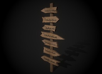 Dark wooden signboard, web elements set, banners and label 3d-rendering.