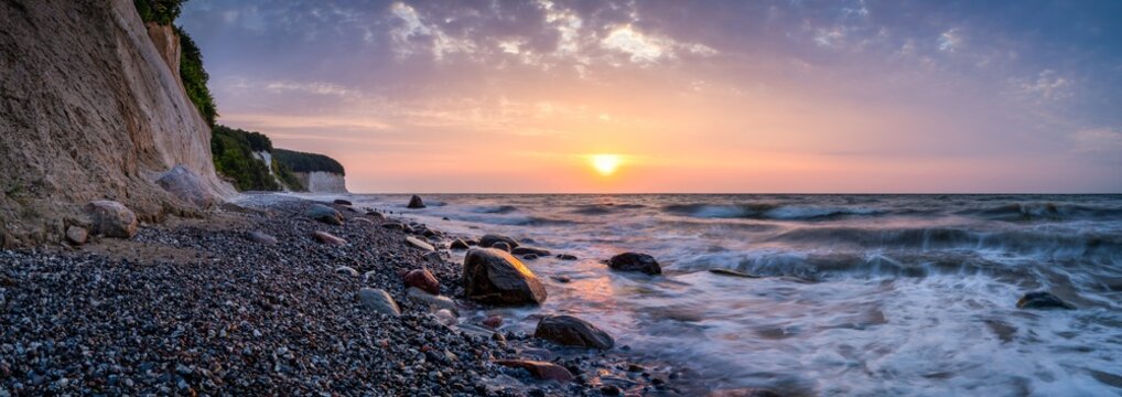 Sunrise at the chalk cliffs on Ruegen island, Mecklenburg-Western Pomerania, Germany