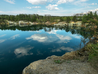 Korostyshevsky quarry flooded granite quarry on the outskirts of the city of Korostyshev, Zhytomyr region, an attraction. Landscape