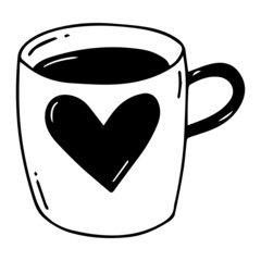 Vector monoline cute cup of coffee with heart.
