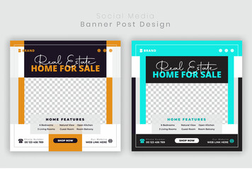Obraz premium Real estate social media Banner template for House sale square flyer and brochure cover set design.