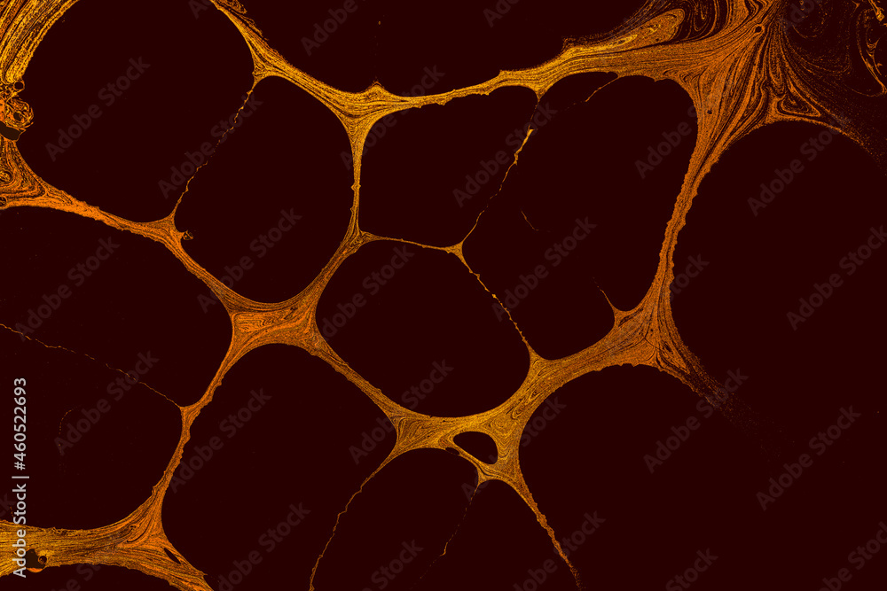 Poster illustration of a pattern with orange messy lines on a red background