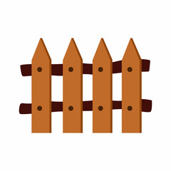Wooden fence. Garden tools. Isolated vector illustration on white background.