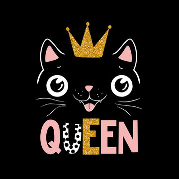 Black cat queen, queen lettering, illustrator for kids
