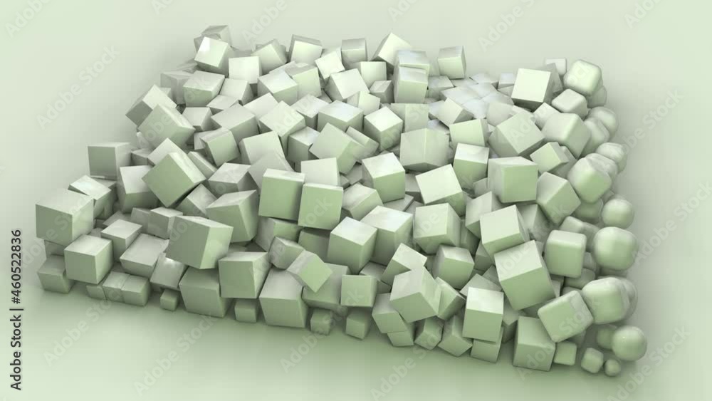 Poster abstract 3d animation of an array of oscillating spheres that turn into cubes and become balls again