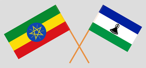 Crossed flags of Ethiopia and Kingdom of Lesotho. Official colors. Correct proportion