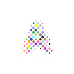 Letter A logo. Dots logo, dotted shape logotype vector design. colorful A letter logo in halftone dots style