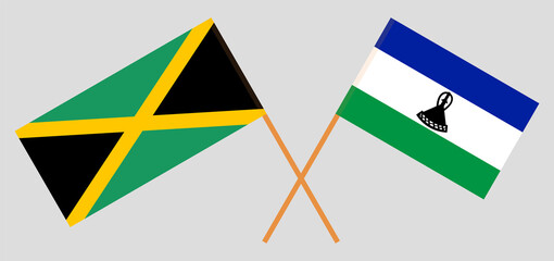 Crossed flags of Jamaica and Kingdom of Lesotho. Official colors. Correct proportion