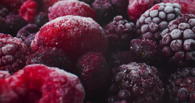 Flying over a frozen berry landscape with macro probe lens.