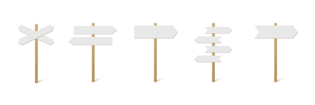 Naklejki Direction sign post with arrow set, 3d choice signpost to choose road, blank pointer