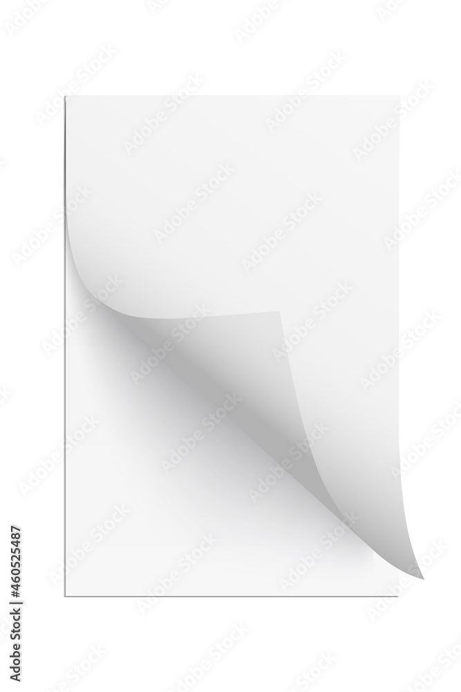 Fototapete page sheet with curl paper corner, 3d realistic empty new document leaf folds with shadow