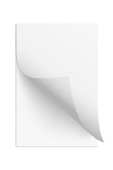 Page sheet with curl paper corner, 3d realistic empty new document leaf folds with shadow