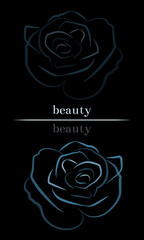 Rose silhouette isolated illustration on black background. Beautiful rose flower vector template design.