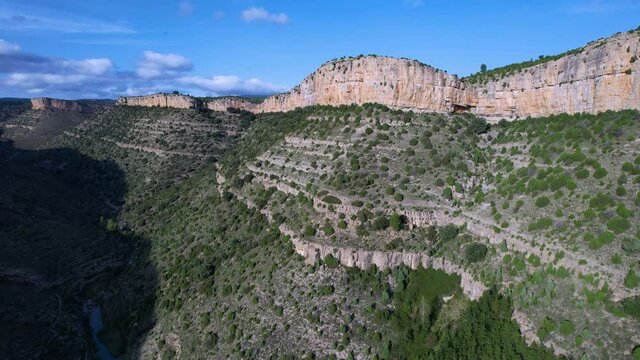 Pe&ntilde;as and cliffs in the Balagueras reservoir seen from a drone. Rubielos de Mora, Gudar Javalambre region. Teruel Province, Aragon, Spain, Europe
