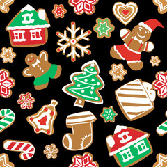 vector seamless pattern with the image of Christmas ginger cookies