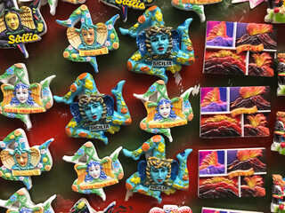 Magnets on display in a shop in Sicily, Italy
