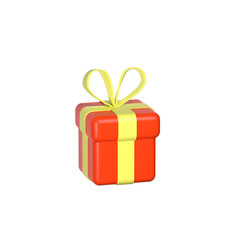 3d red present box in yellow stripes