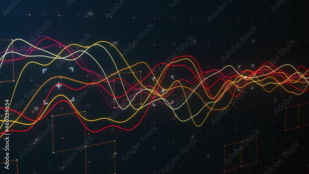 Aufkleber wave stock markets red chart 3d loop animation. different market situation, rising business and fina