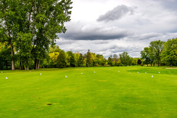 Golf field on the warm autumn day