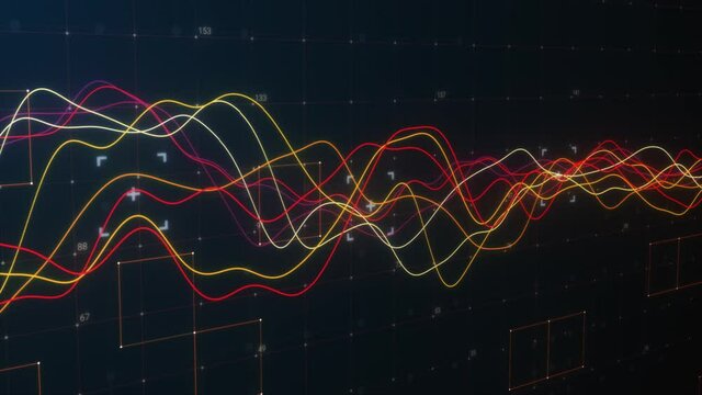 Wave stock markets red chart 3d loop animation. Different market situation, rising business and financial graph, economy data diagram and money investment analysis loopable and abstract concept.