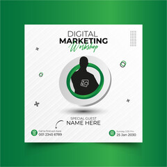 Digital marketing workshop square banner template. 3D Shape Banner. Suitable for social media posts and web internet ads. square flyer design template. Vector illustration