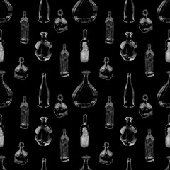 Mixed bottles repeating pattern white on black