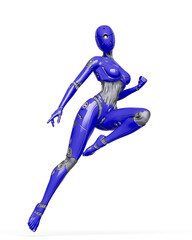 gynoid is the super fembot is doing a comic action pose in white background