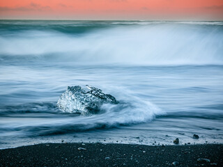 Diamond Beach Iceland with ice blocks and heavy currents